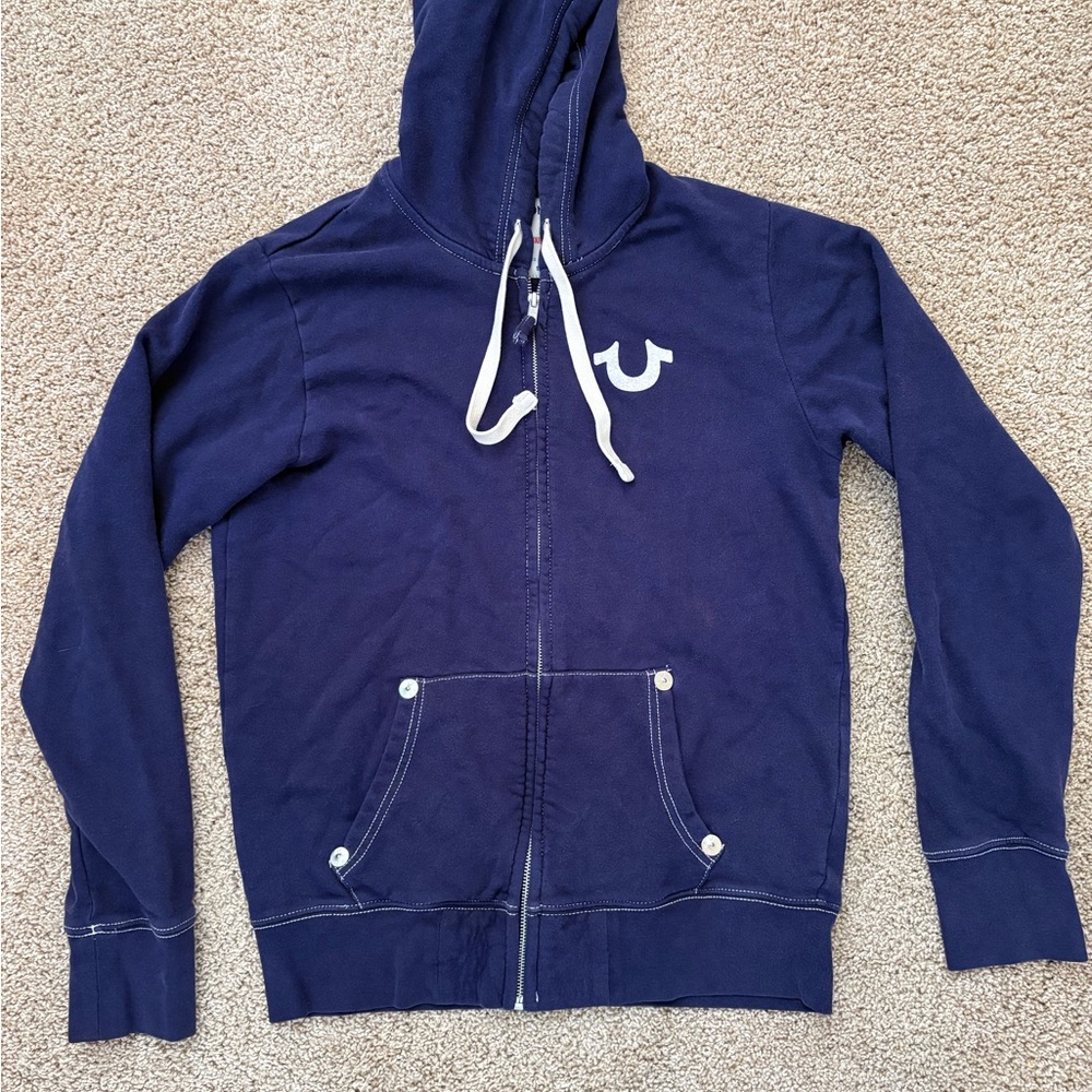 True Religion Navy Hoodie with Logo Patch